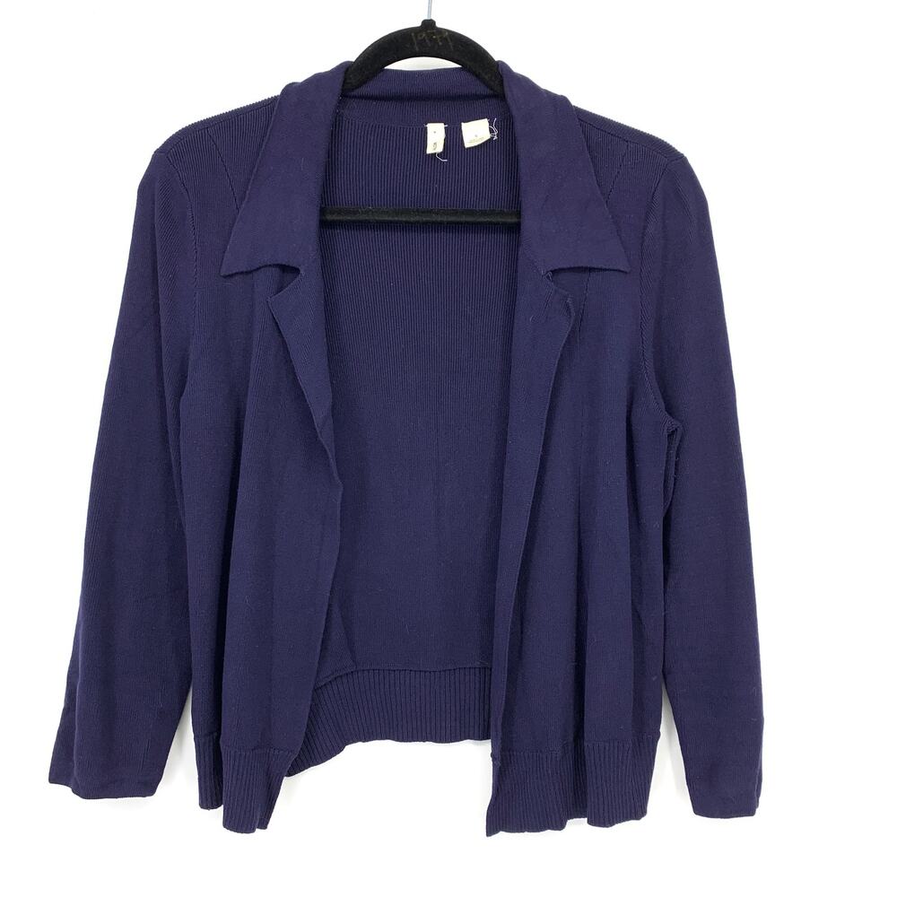 Anthropologie Moth Open Front Cropped Cardigan Sweater Womens Sz Small Navy Blue